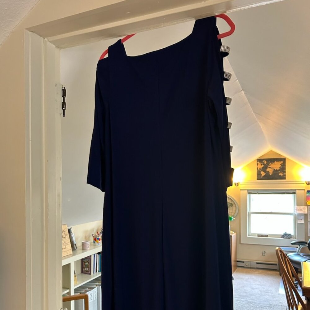 Elegant Royal Blue Cocktain Dress with Jeweled Slit Sleeves
